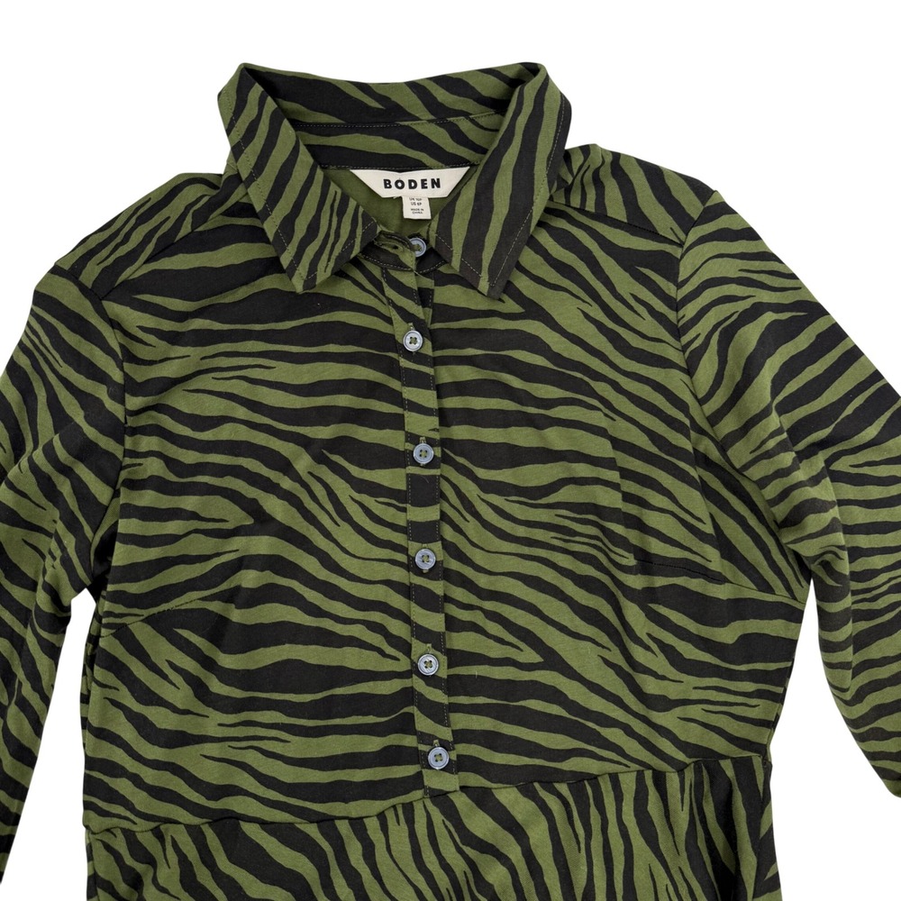 Boden Olive Green Zebra-Print Midi Shirt Dress - Picture 4 of 7